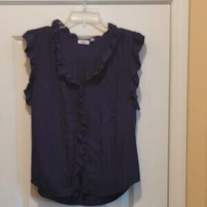 Soft Cotton Ruffle shirt. Navy Blue Size Medium